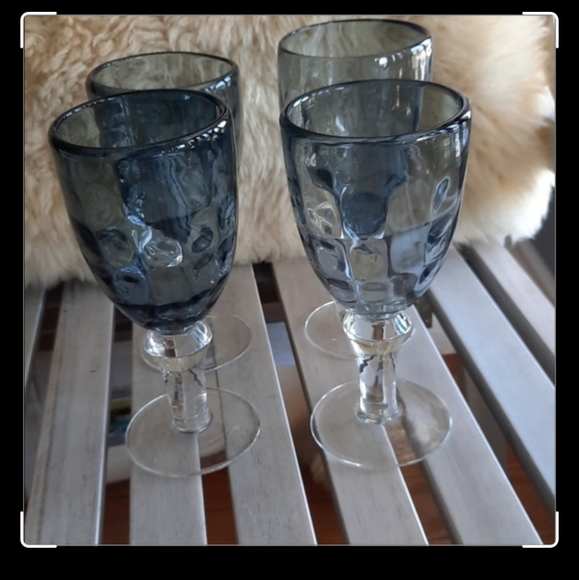Other - Set 4 Vintage Amethyst Gray Handblown Wine Glasses/Goblets